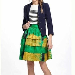 Anthro sariah Tiered green floral skirt 100% silk